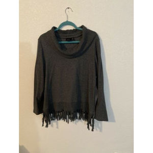 Rafaela size XL Cowl neck Sweater with Fringe / Tassel bottom. Heather Grey.